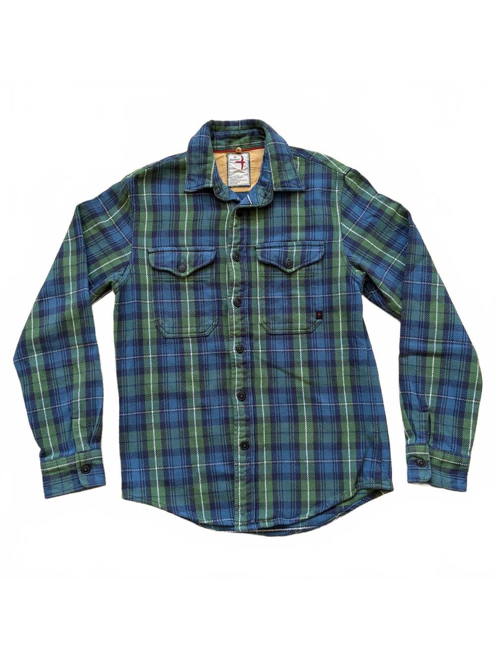 Relwen Brushed Flannel Blanket Shirt Button Plaid Tartan Green Blue Men's Small